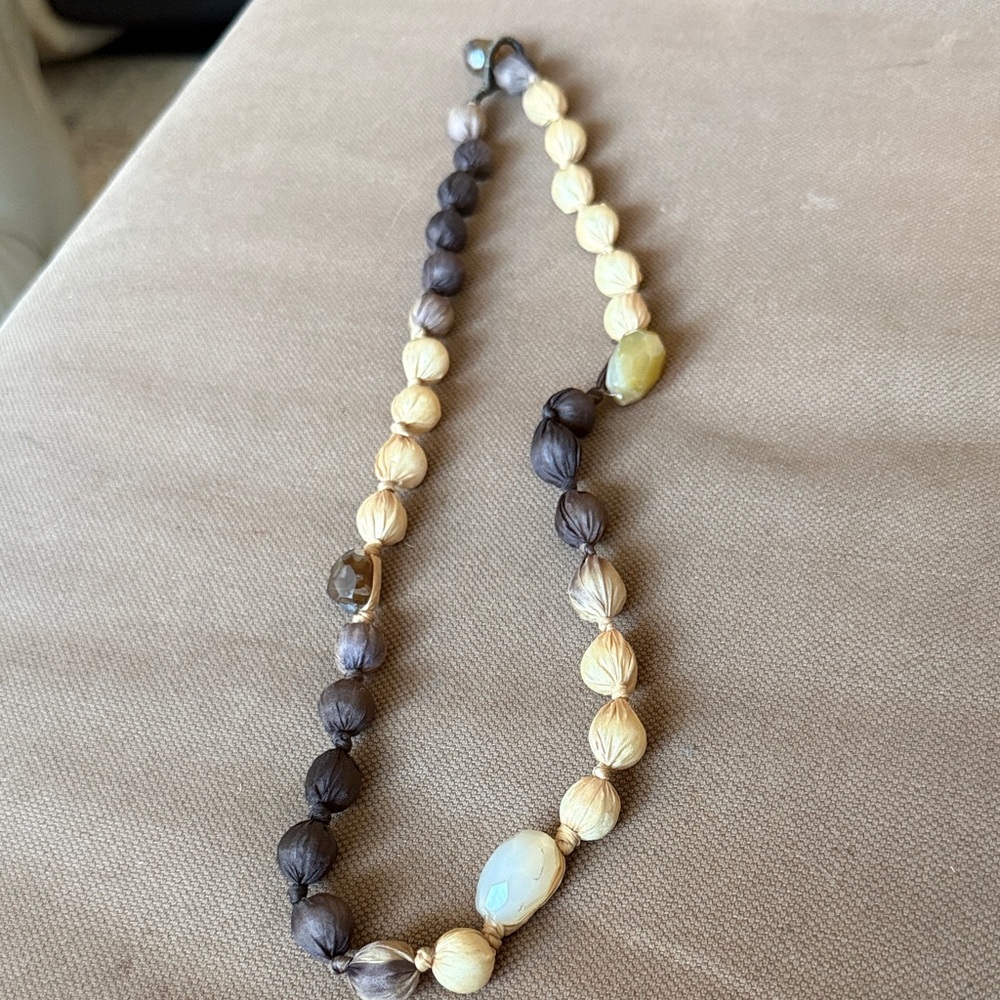 Beaded Necklace in Cream and Brown tones